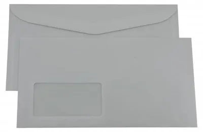 Image de Enveloppe pour courrier, format 125*235 mm, adhésive, avec fenêtre, blanche, avec impression intérieure grise
