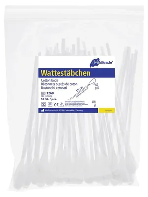 Produktbild von Meditrade Wattestäbchen, unsteril - 500 Stück - großer Wattekopf, Kunststoff | Packung (500 Stück)