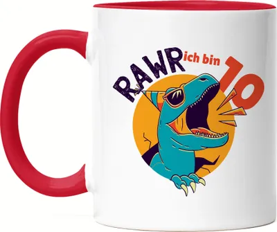 Produktbild von Raw Ich Bin 10 Tasse Rot Geschenkidee 10. Geburtstag Humorvoll Sarkastisch Dinosaurier T-Rex Dino