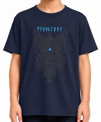 Image de Casque viking, nœud valknut, motifs nordiques, ornements celtiques, guerrier, t-shirt pour enfant, bleu marine, taille 104