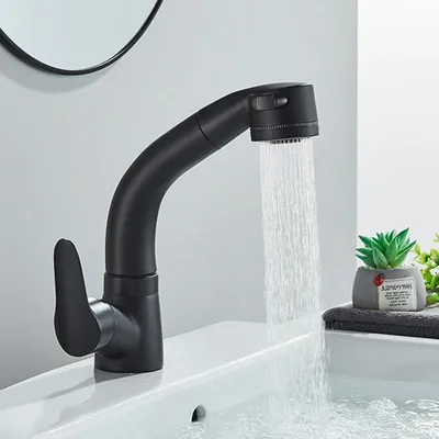 Produktbild von Waschtischarmatur Bad Ausziehbar Brause Wasserhahn Bad Waschbecken Mischbatterie,schwarz