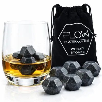 9 Granit-Whisky-Steine, diamantförmig, wiederverwendbar, mit Beutel