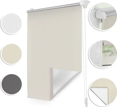 Produktbild von Thermo-Rollo Klemmfix ohne Bohren Verdunkelungsrollo mit Montageschiene Hitzeschutzrollo Sichtschutz Creme,85 cm x 230 cm (B x L)