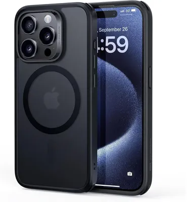 Image de Coque pour iPhone 15 Pro, compatible MagSafe, protection renforcée, résistante aux rayures, finition mate noire