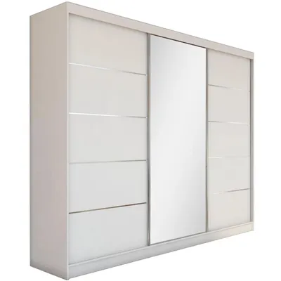 Image de BEAUTYSOFA Armoire moderne MARIKA II 240 cm - armoire à trois portes avec portes coulissantes, armoire, armoire avec miroir et tiroirs, couleur : blanc