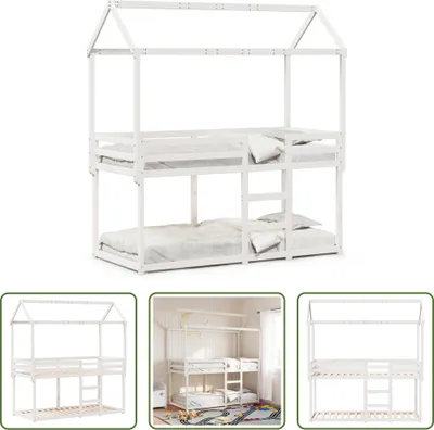 Produktbild von The Living Store Etagenbett mit Dach Weiß 90x200 cm Massivholz Kiefer
