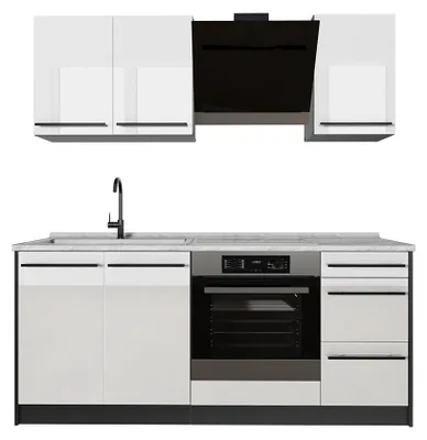 Zdjęcie produktu dla Kuchnia pojedyncza Vicco R-Line Biały wysoki połysk/Antracyt 180 cm blat roboczy Marmur, Model 66204