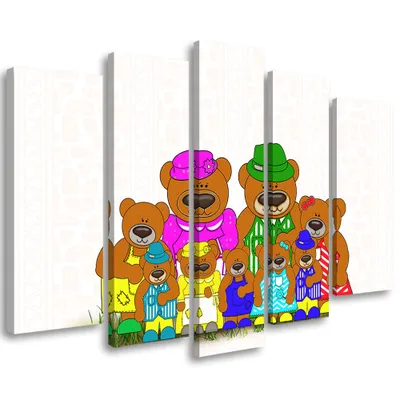 Produktbild von 5-teiliges leinwandbild für kinderzimmer - bunt 200x100 cm Feeby farbe wandbild bereit zum aufhängen