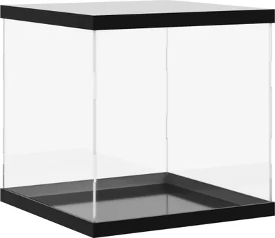 A clear acrylic display box with a black base and top frame, shown against a white background.