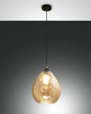 Produktbild von Gisella Pendelleuchte aus bernsteinfarbenem Glas mit Metallrahmen - Elegante Innenbeleuchtung, Ø 260 mm, E27-Fassung