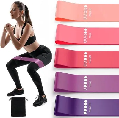 Image de Ensemble de 5 bandes de résistance pour le fitness, avec 5 niveaux de résistance, idéal pour l'entraînement musculaire, le yoga et le crossfit