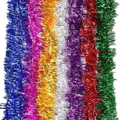Lametta-Girlande 7 Farben, 2 m, 9 cm, Weihnachtsdeko