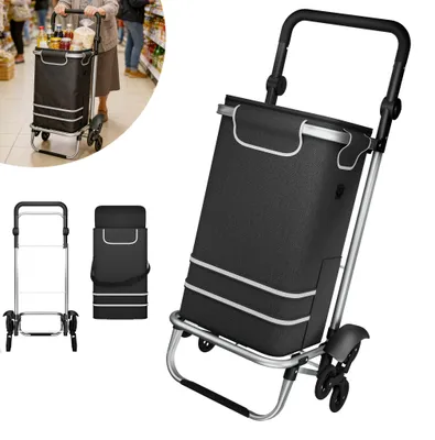 Image de Chariot de transport pliable JOIEYOU 100 × 46 × 41 cm, chariot de courses avec sac de 56 L, aluminium et tissu Oxford 600D, chariot pliable, noir