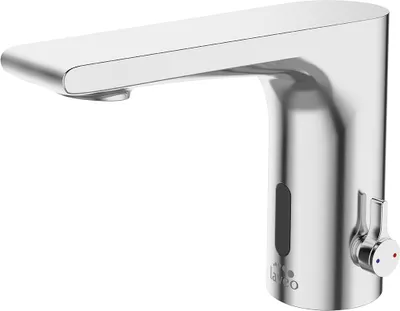 Immagine prodotto di Rubinetto lavabo senza contatto Plato cromato con regolazione della temperatura, ottone, sensoriale, a colonna, 129 mm, acustico I, classe Z