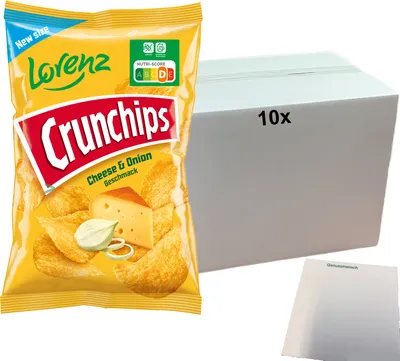 Produktbild von Lorenz Crunchips Cheese & Onion (10x150g Tüten) + usy Block
