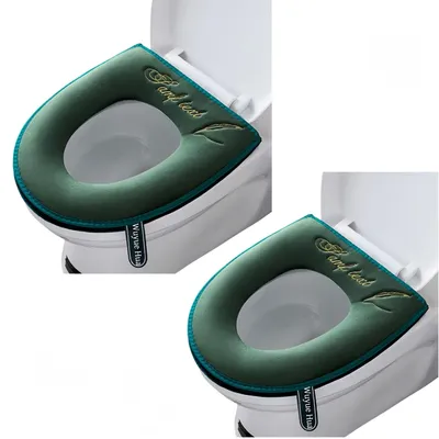 Imagen del producto de Funda para asiento de inodoro, suave, gruesa, 2 unidades, lavable, con agarre, para asientos de inodoro ovalados