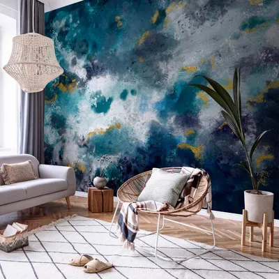 Produktbild von Selbstklebende Folie Fototapete - Stormy ocean - abstract blue composition in watercolour style 245x175 cm Muster f-A-10011-a-a