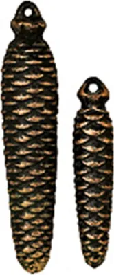 Two decorative weights shaped like pinecones, one larger than the other, are displayed against a white background.