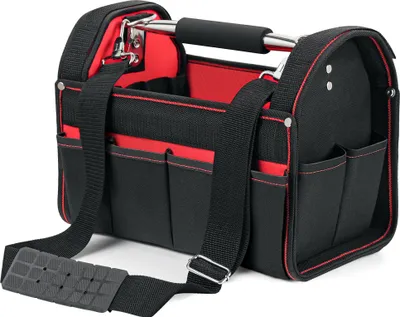 Produktbild von Taška na náradie Wiltec veľkosť XL 44x22x25 cm, taška na náradie s nastaviteľným ramenným popruhom a rukoväťou na prenášanie, vnútorné a vonkajšie priehradky, úložná taška