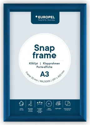 Zdjęcie produktu dla EUROPEL 355080 Ramka plakatowa EUROPEL Premium, DIN A3, 25 mm, niebieska