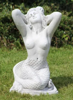 Produktbild von Casa Padrino Jugendstil Garten Deko Skulptur Meerjungfrau Grau 35 x 32 x H. 57 cm - Elegante Garten Deko Stein Figur - Barock & Jugendstil Garten Deko Accessoires