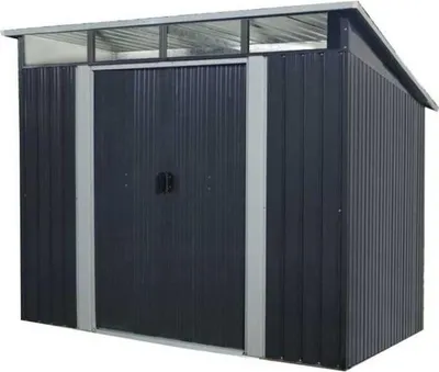 Image de Abri de jardin en métal 4,61 m², 238 x 193 x 202 cm, Kit d'ancrage inclus, 2 portes coulissantes, Gris