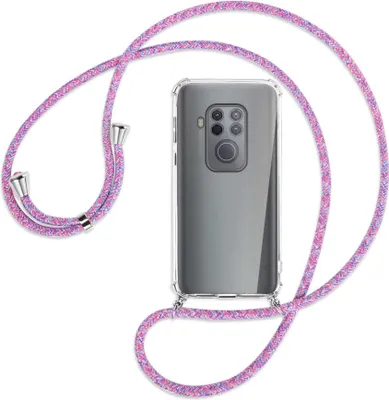 Produktbild von Handykette Backcover-Schutzhülle mit Band (Metall silberfarben) für Motorola One Zoom, One Pro - lila/rosa/blau