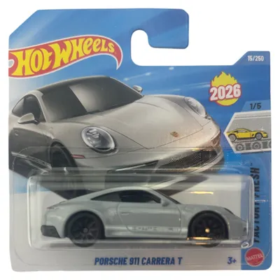 Image de Hot Wheels - Porsche 911 Carrera T - Neuf dans sa boîte - 1/5 - Référence JJH33 - Emballage court - Argent métallisé - Modèle sous licence - Mattel 2026 - Échelle : 1/64