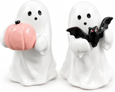 Productafbeelding van Halloween-decoraties in de vorm van spookfiguren - Set van 2 - Met vleermuis en pompoen - Halloween-versiering