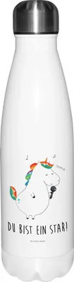 Produktbild von Mr. & Mrs. Panda Thermos Einhorn Sänger - Weiß - Geschenk, Getränkeflasche, Thermosflasche, Unicorn, Trinkflasche, Fest, Disco, trinkflaschen, Wasserflasche, Geburtstag