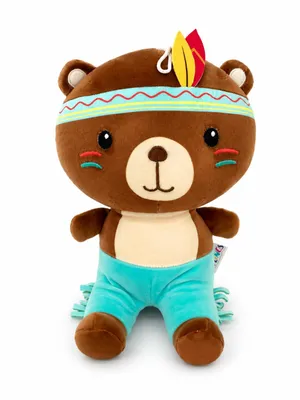 Produktbild von Indianerbär Kuscheltier 24 cm Teddybär mit Federstirnband Stofftier Weiches Kawaii Geschenk für Kinder