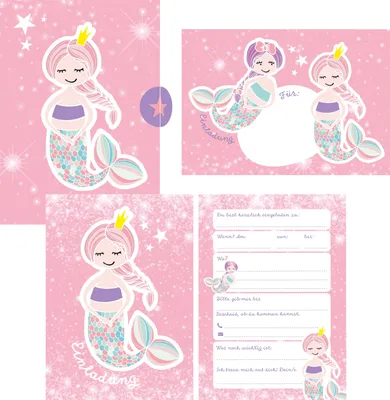 Produktbild von 12 Glitzer Einladungskarten Meerjungfrau zum Geburtstag für Mädchen inkl. Umschläge | rosa glitzernde Geburtstagseinladungen für Kinder |