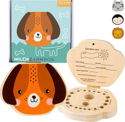 Produktbild von Kinder Zahnbox mit Tiermotiven Zahndose für Milchzähne Zahnfee, Zahnbox Motive:Hund