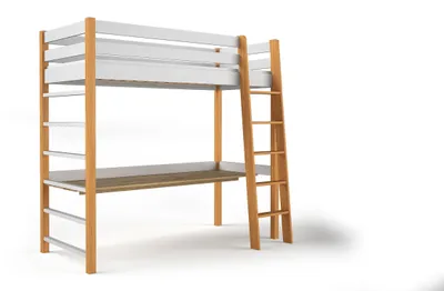 Produktbild von Masseno Etagenbett NICOLO 80x190 cm mit Rausfallschutz, Kinderbett mit Leiter für Mädchen und Jungs, Stockbett,Weiß
