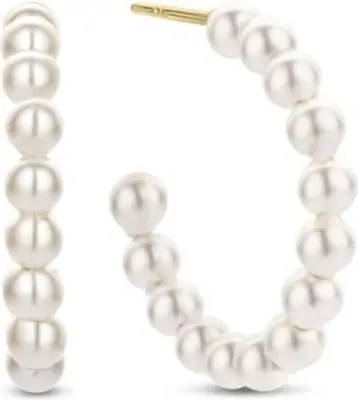Produktbild von CO88 Collection Ohrringe für Damen – Halbringe aus Stahl – 3 mm Perlenohrringe – Ø 17,5 mm – Pouchette-Verschluss – Goldfarben – 8CE-70424