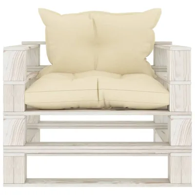 Immagine prodotto di Poltrona da Giardino Pallet con Cuscini Crema in Legno