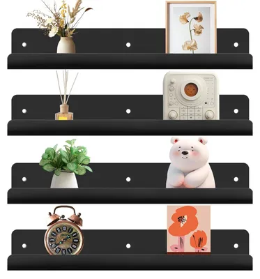 Image de Omgoods - Lot de 4 étagères murales sans perçage, étagères flottantes de 30 cm de couleur noire
