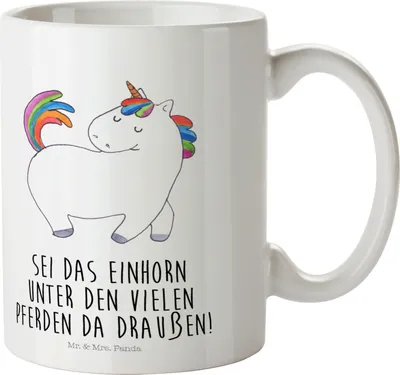 Produktbild von Mr. & Mrs. Panda Trinklernbecher Einhorn Stolzieren - Weiß - Geschenk, Stolz, Unicorn, Kunststoffbecher, Plastikbecher, Pott, Kinderbecher, Freundin, Pferd, Einhörner