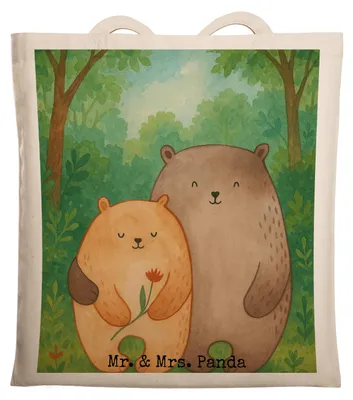Produktbild von Mr. & Mrs. Panda Tote Bag Bären Liebe Design - Weiß - Geschenk, Freundin, Verknallt, Tragetasche, Shopping Tasche, Schultasche, Bär, Beutel, Kuscheln