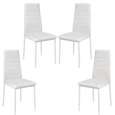 Image de lot de 4 chaises de salle à manger Chaise de cuisine en similicuir Pieds en métal Chaise rembourrée blanche