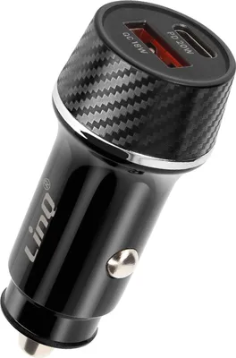 Immagine prodotto di LinQ, caricabatterie per auto 38W USB-C + ricarica rapida USB design in carbonio, nero