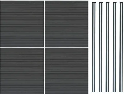 Produktbild von WPC Steckzaun x4 & LED Zaunpfosten x5, 1,85m Grau Kunststoff Gartenzaun