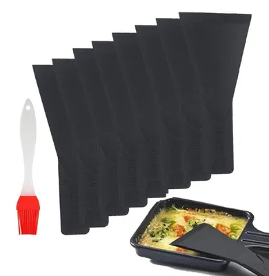Productafbeelding van Raclette-schuifje en spatelset, 8-delig, keukengereedschap voor antiaanbakpannen, kaasgrills, fondue, zwart