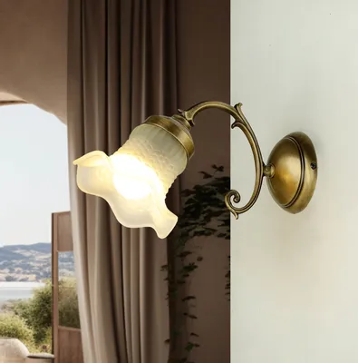 Produktbild von Wandlampe Messing Glas Premium E14 Blütenform in Bronze Wandleuchte innen