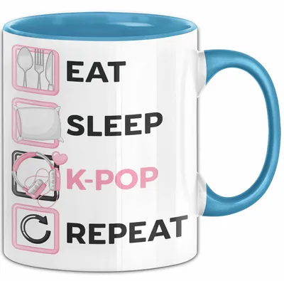 Produktbild von KPop Tasse Geschenk Eat Sleep KPop Repeat Spruch Geschenkidee (Blau)