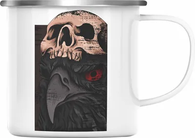 Produktbild von Trendation - Coole Emaille Tasse Raben Totenkopf Geschenk Death Metal Punk Rock (Silber)