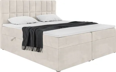 Produktbild von MEBLINI Boxspringbett mit Bettkasten - Gepolstert Doppelbett mit Matratze und Topper - Polsterbett mit Stauraum - Bett mit Kopfteil - Stauraumbett - LUKAS - 180x200 - H4/Beige Samt