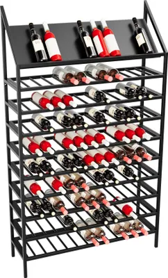 Obrázek produktu pro MetaloPro Regál Na Víno Napa – Černý Kovový Regál Na 130 Lahví Vína, Robustní Design, Ideální Do Kuchyně, Sklepa Nebo Baru – 170×100×30cm
