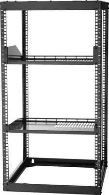 Produktbild von SucceBuy 20U Open Frame Netzwerk-Rack, 585 mm tief, zur Wandmontage oder freistehend, 4-Pfosten-Design, mit belüfteten Ablagen und Montagezubehör, geeignet für IT- und AV-Geräte