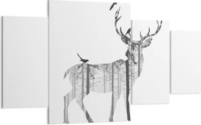Produktbild von Bild auf Leinwand - Leinwandbild - Hirsch Herbst Wald Illustration - 160x90cm - Wand Bild - Wanddeko - Leinwanddruck - Bilder - Kunstdruck - Leinwand bilder - Wandkunst - DL160x90-3159
